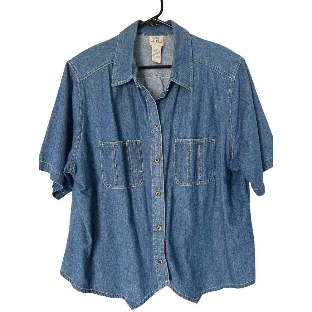 Koret City Blues Women’s Short-Sleeve Denim Button-Up Tie-Back Shirt Size 20W
